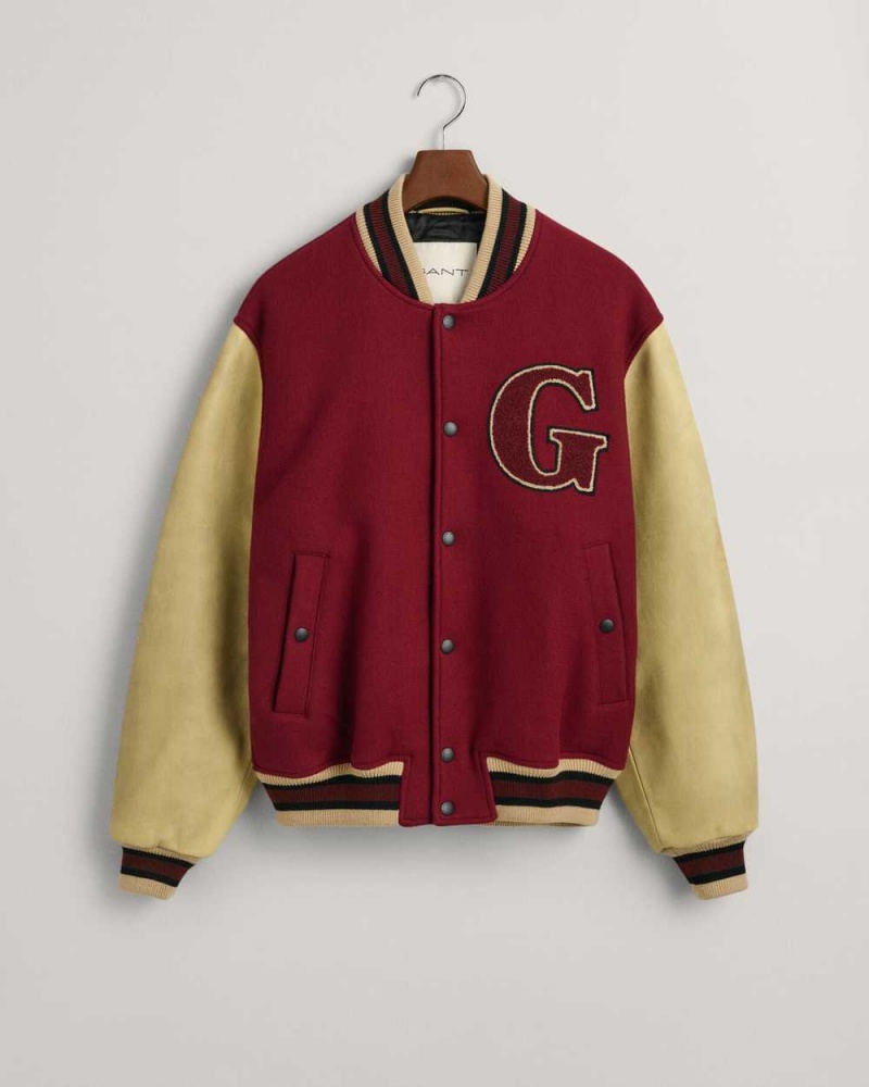 Gant Padded Mix Varsity Men's Jackets Plumped Red | AWBDH-5062