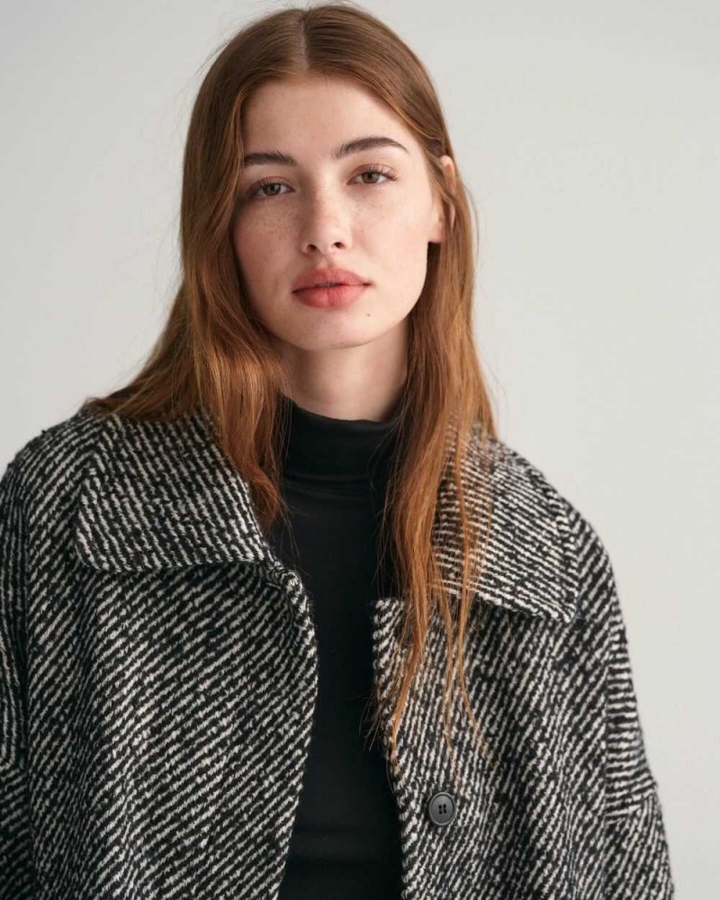 Gant Patterned Cropped Wool Women's Jackets Charcoal Melange | RKTBL-0213