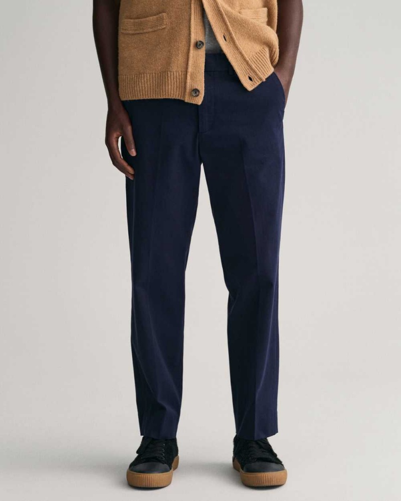 Gant Peached Cotton Men's Pants Evening Blue | WLHVQ-4902