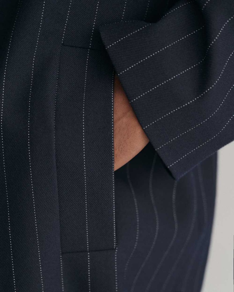 Gant Pinstripe Men's Coats Navy | EGTIJ-8952