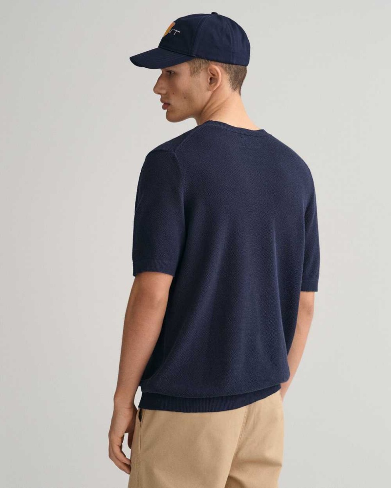 Gant Piqué Men's T-Shirt Evening Blue | HBOWK-3752