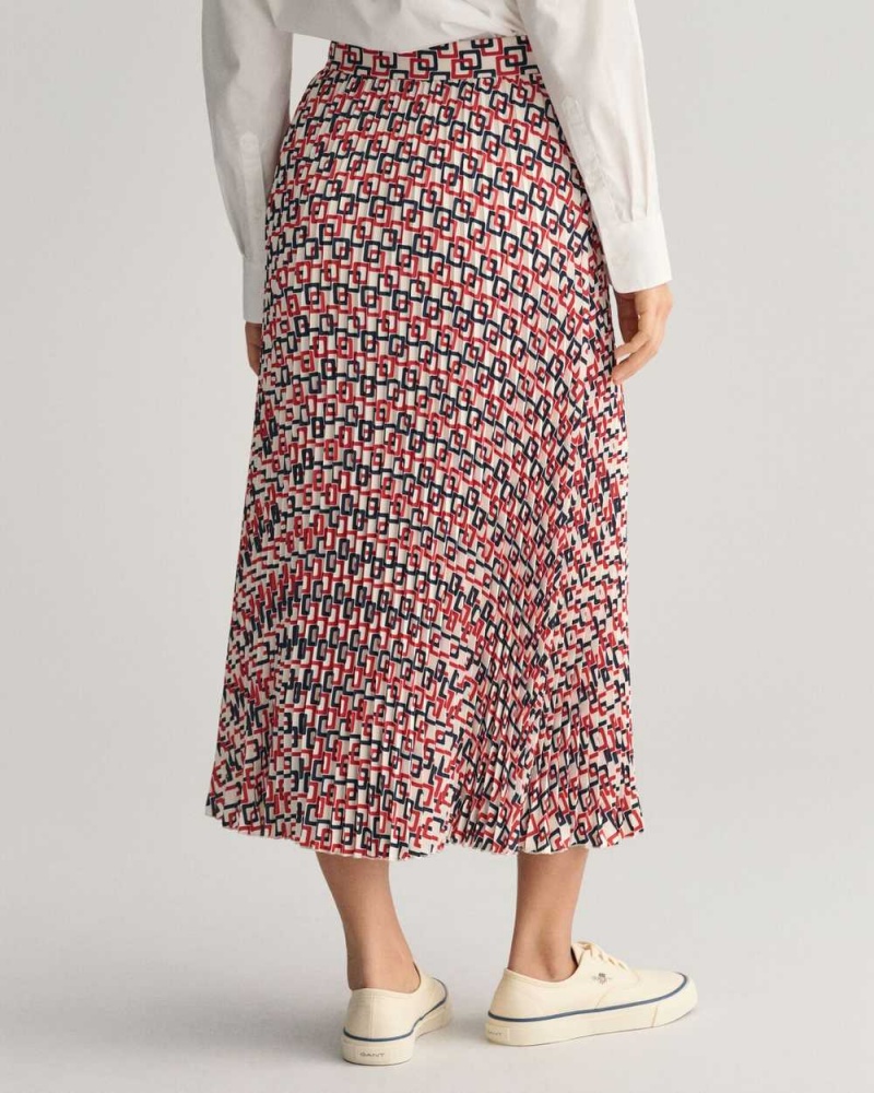 Gant Pleated Geometric Print Women's Skirts Cream | OYUSM-4012