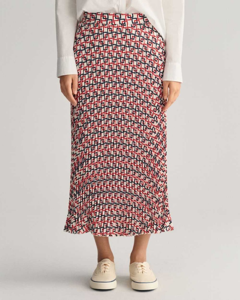 Gant Pleated Geometric Print Women's Skirts Cream | OYUSM-4012