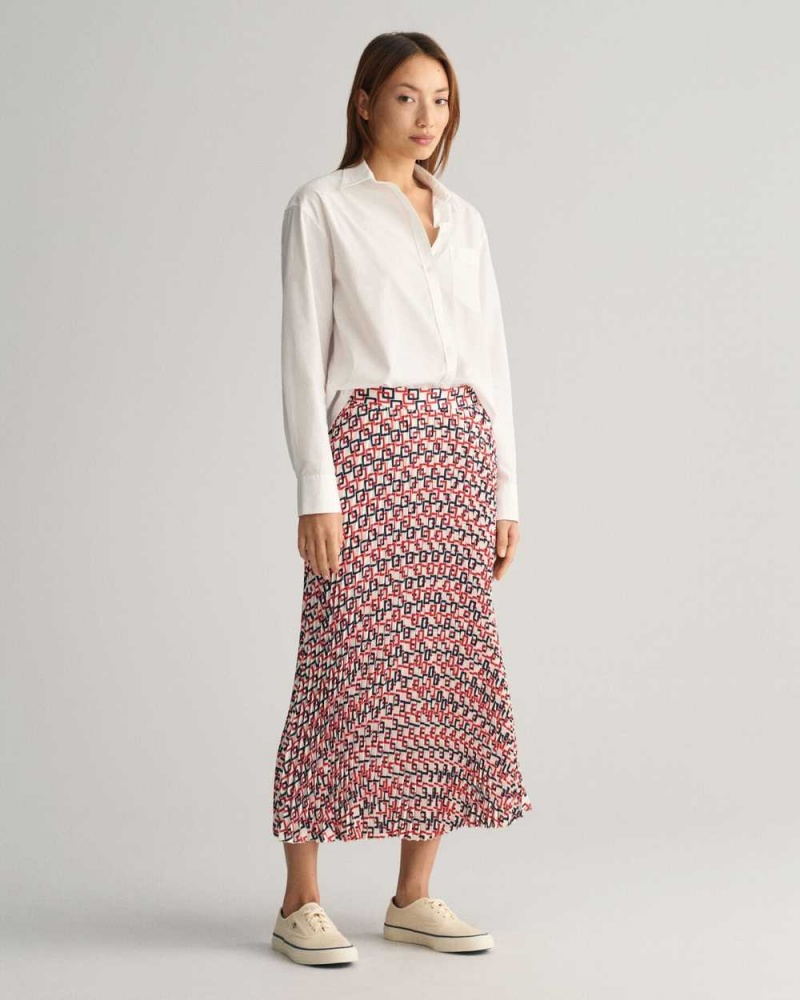 Gant Pleated Geometric Print Women's Skirts Cream | OYUSM-4012