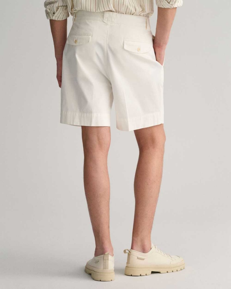 Gant Pleated Twill Chino Men's Shorts Beige White | CAUBG-6037