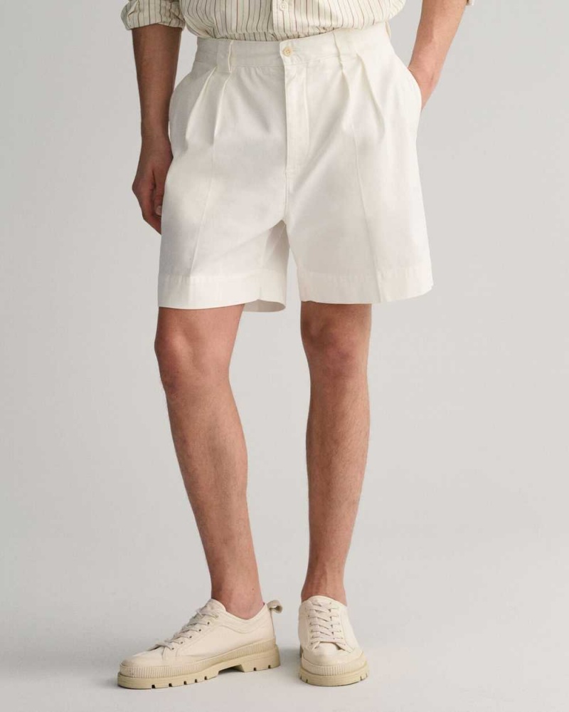 Gant Pleated Twill Chino Men's Shorts Beige White | CAUBG-6037