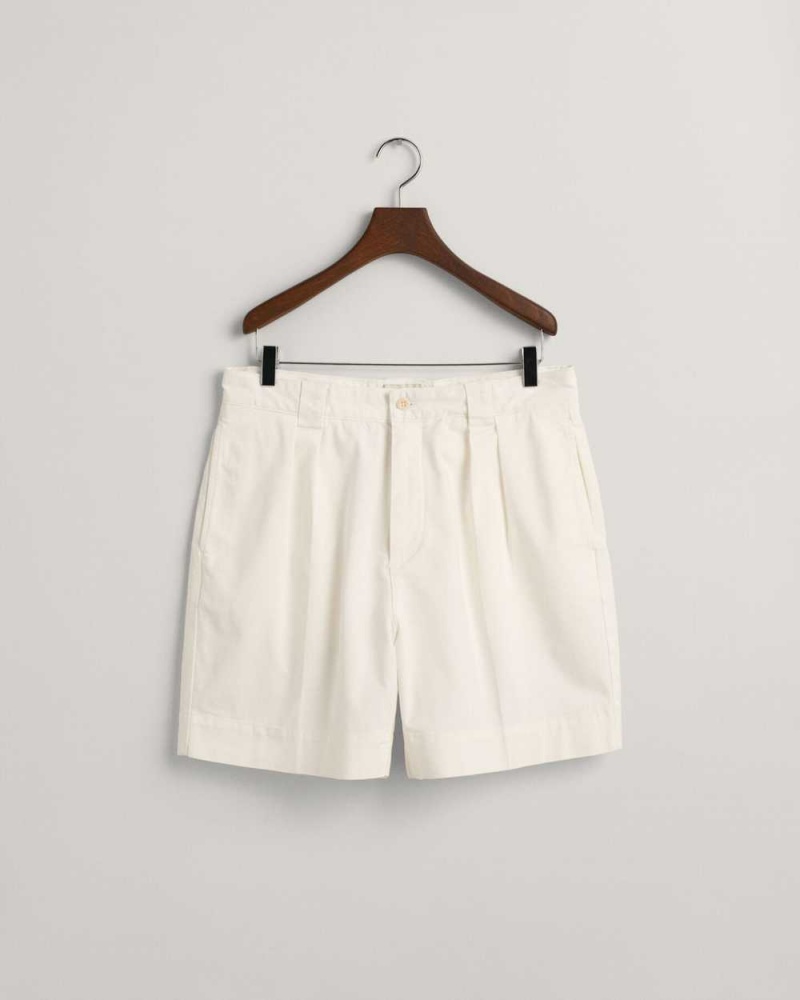 Gant Pleated Twill Chino Men's Shorts Beige White | CAUBG-6037