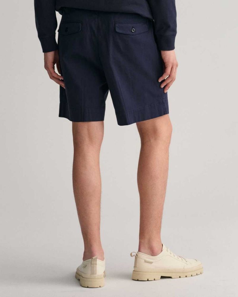 Gant Pleated Twill Chino Men's Shorts Evening Blue | GSRUQ-1207