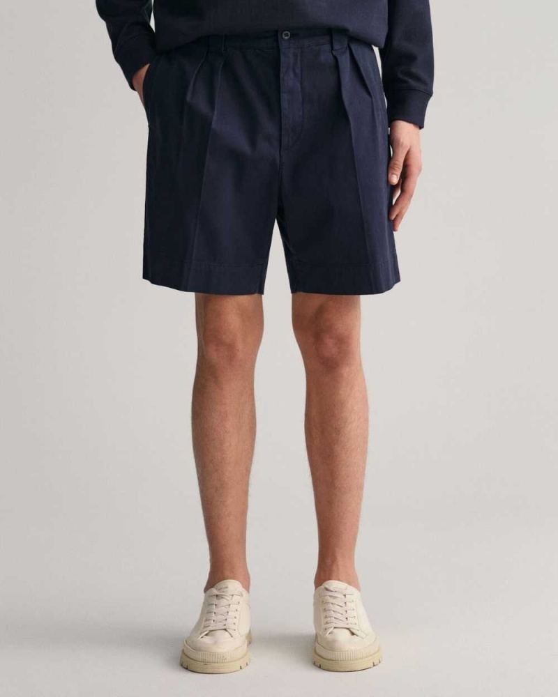 Gant Pleated Twill Chino Men's Shorts Evening Blue | GSRUQ-1207