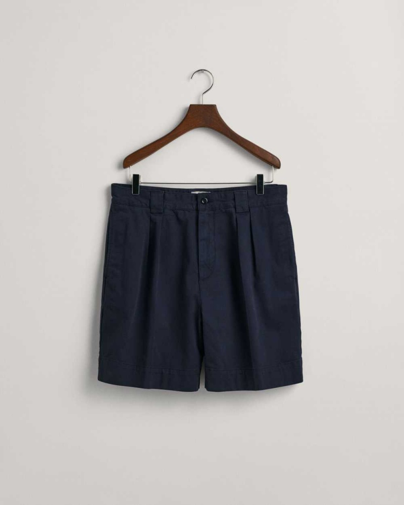 Gant Pleated Twill Chino Men's Shorts Evening Blue | GSRUQ-1207