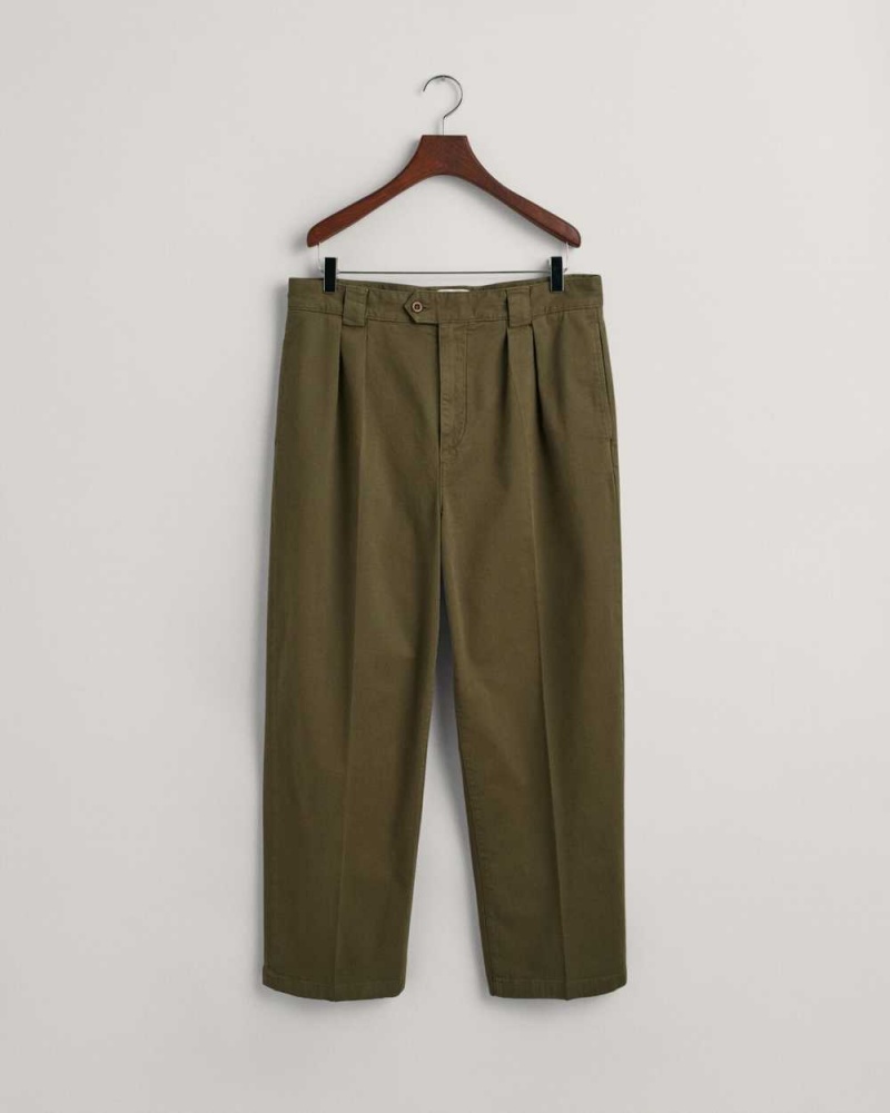 Gant Pleated Twill Men's Chino Pants Dark Cactus | RWCFH-3584