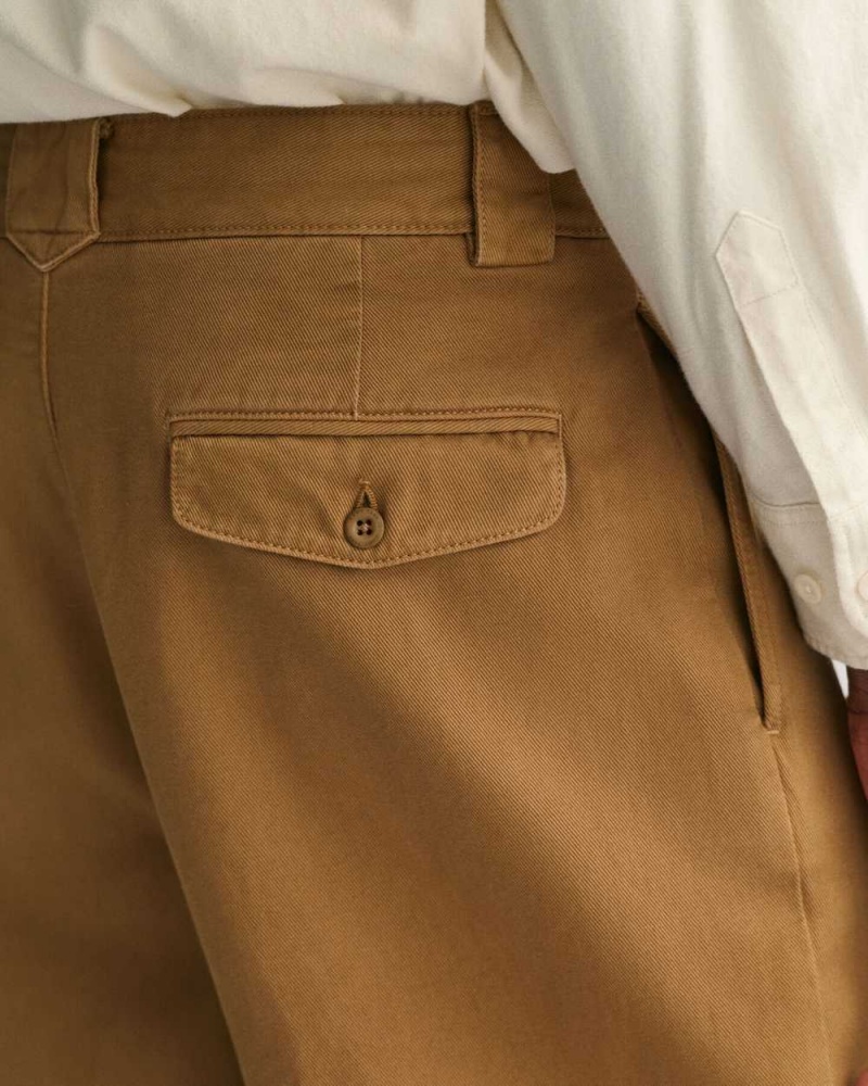 Gant Pleated Twill Men's Chino Pants Mustard Beige | XSMBR-1468