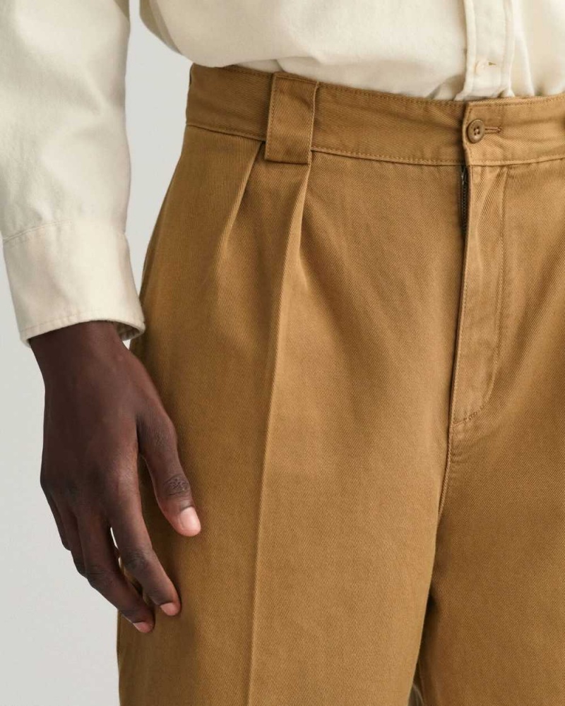 Gant Pleated Twill Men's Chino Pants Mustard Beige | XSMBR-1468