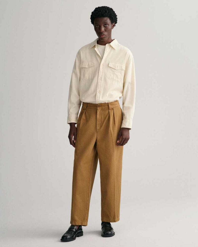 Gant Pleated Twill Men's Chino Pants Mustard Beige | XSMBR-1468