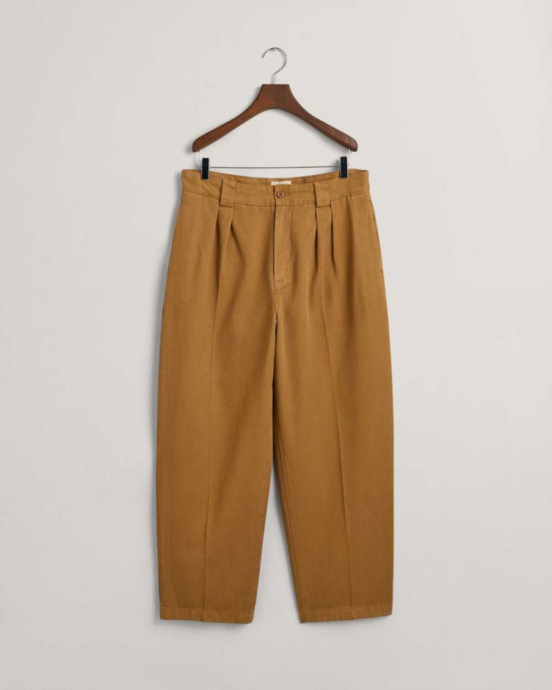 Gant Pleated Twill Men's Chino Pants Mustard Beige | XSMBR-1468