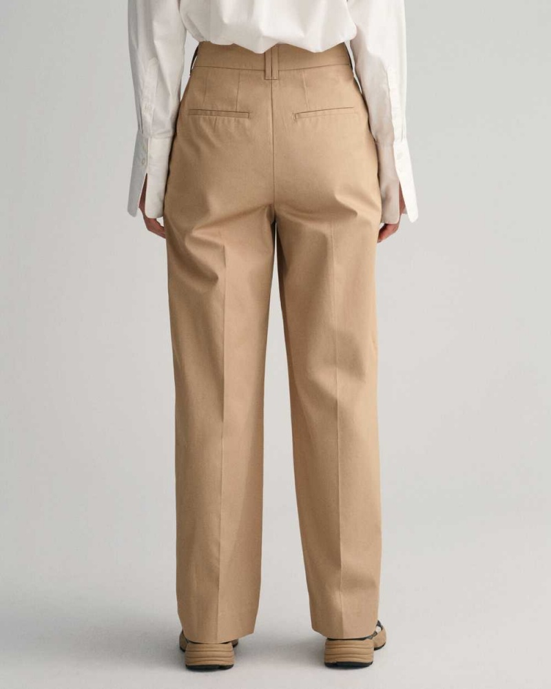 Gant Pleated Women's Chino Pants Dark Khaki | ZCWDQ-4501