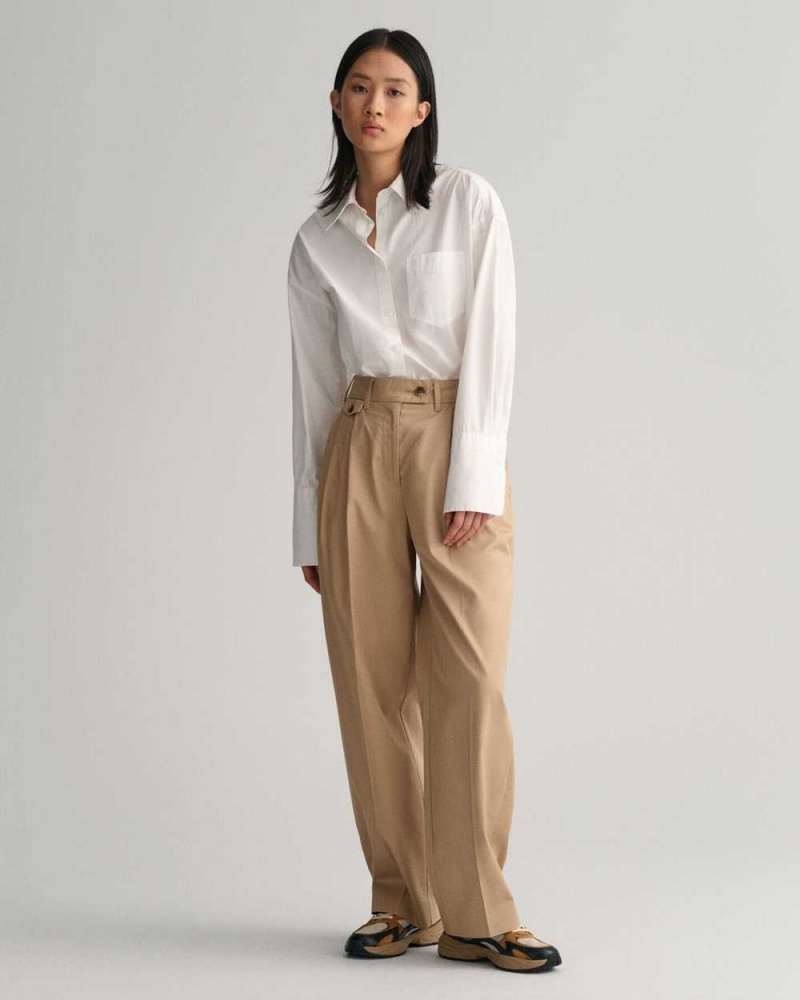 Gant Pleated Women's Chino Pants Dark Khaki | ZCWDQ-4501