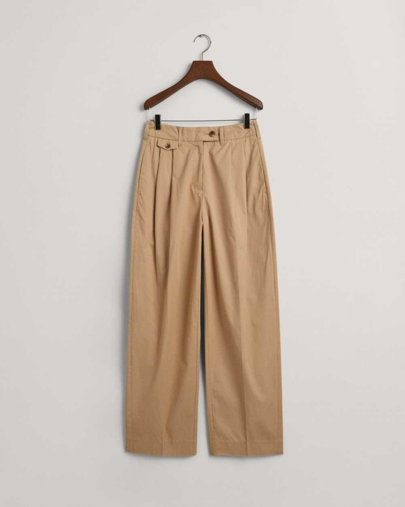 Gant Pleated Women's Chino Pants Dark Khaki | ZCWDQ-4501