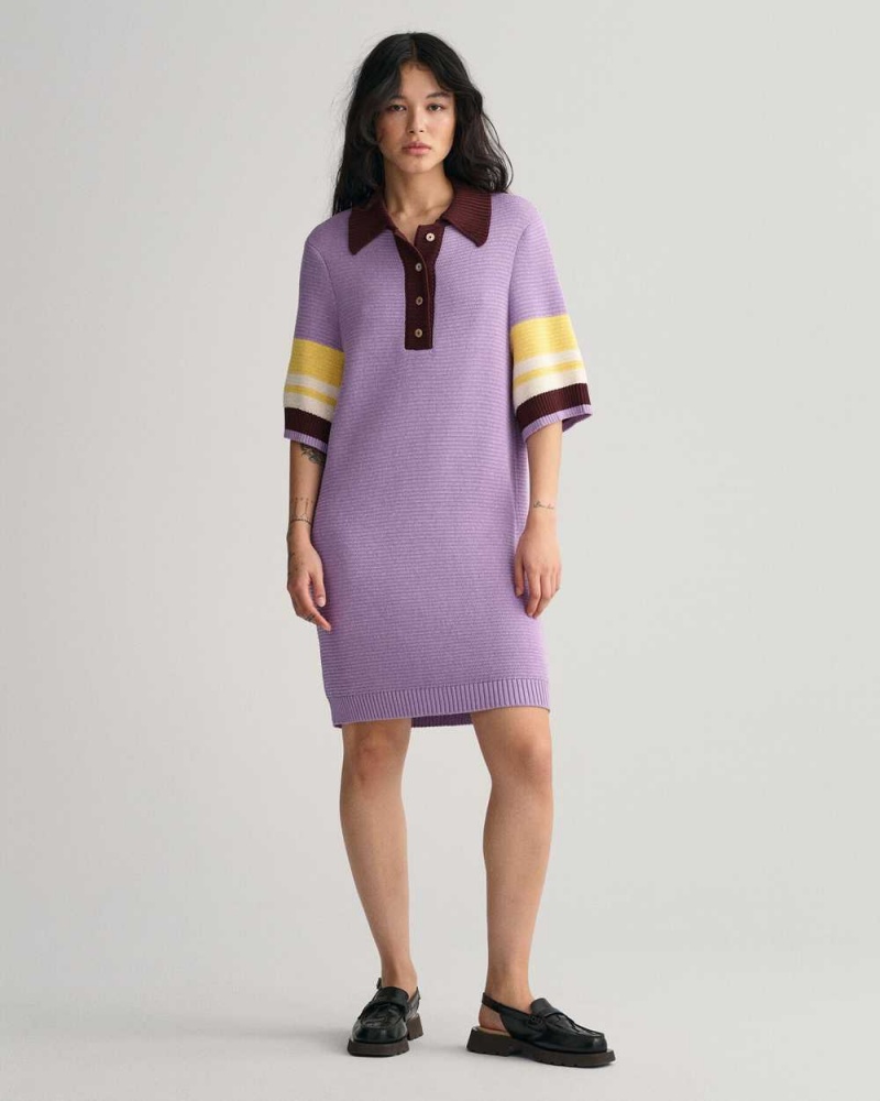 Gant Polo Knit Mini Women's Dress Soothing Lilac | QFVCN-5190