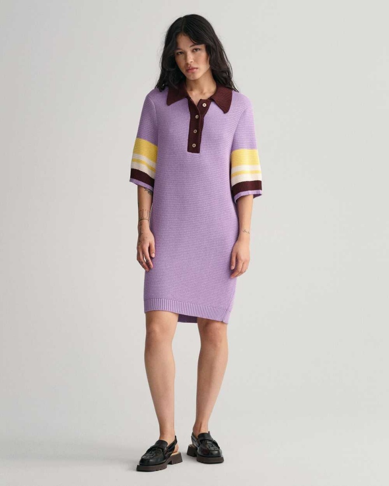 Gant Polo Knit Mini Women\'s Dress Soothing Lilac | QFVCN-5190