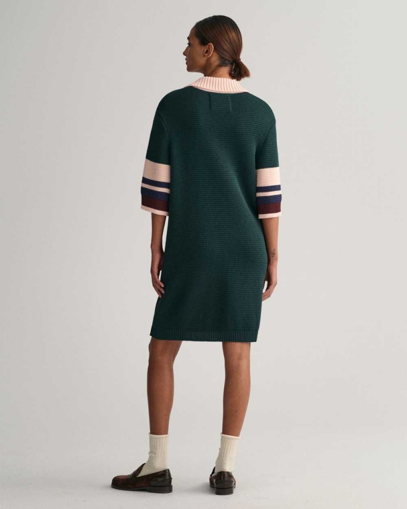 Gant Polo Knit Mini Women's Dress Tartan Green | VOIUS-1240