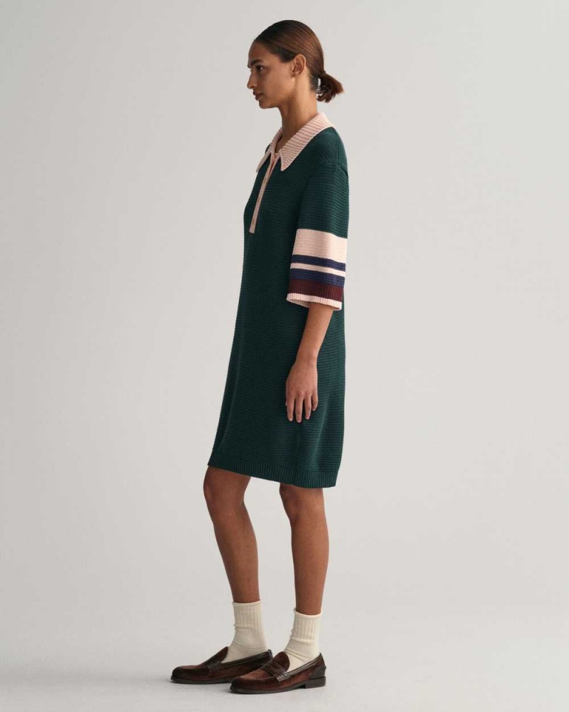 Gant Polo Knit Mini Women's Dress Tartan Green | VOIUS-1240