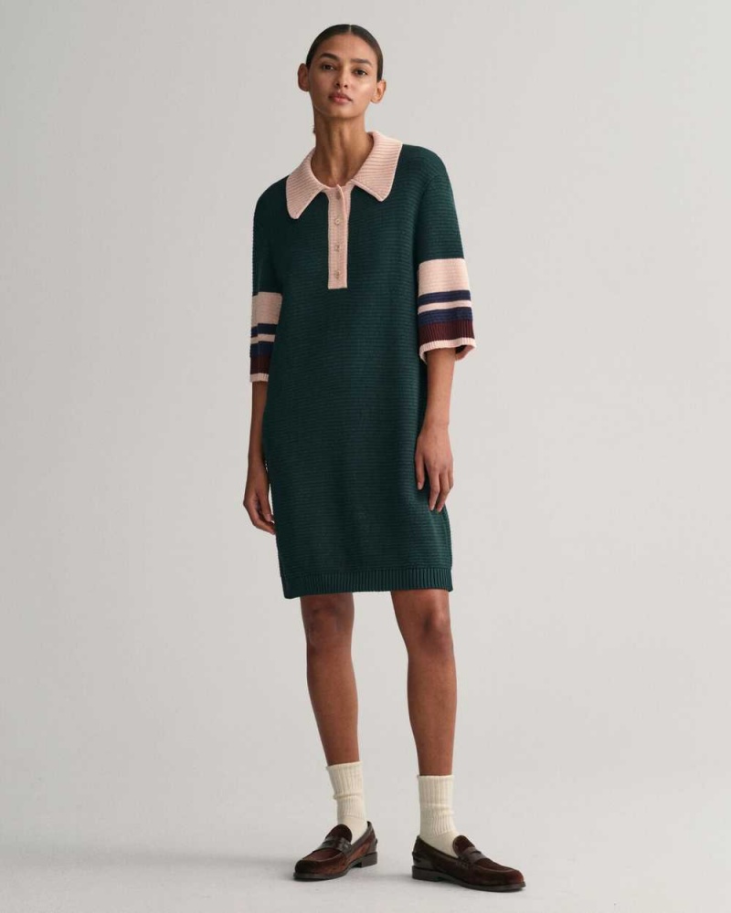 Gant Polo Knit Mini Women's Dress Tartan Green | VOIUS-1240