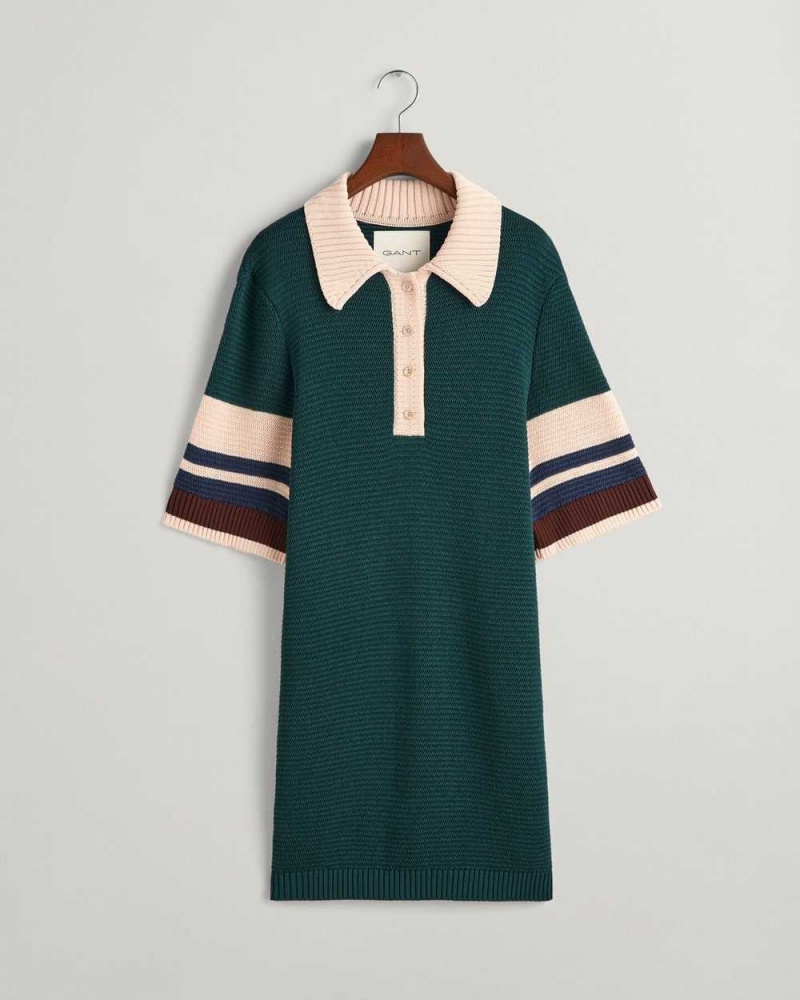 Gant Polo Knit Mini Women's Dress Tartan Green | VOIUS-1240