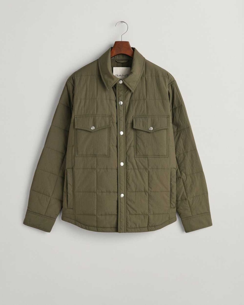 Gant Quilted Shirt Men's Jackets Kalamata Green | NVUFG-4196