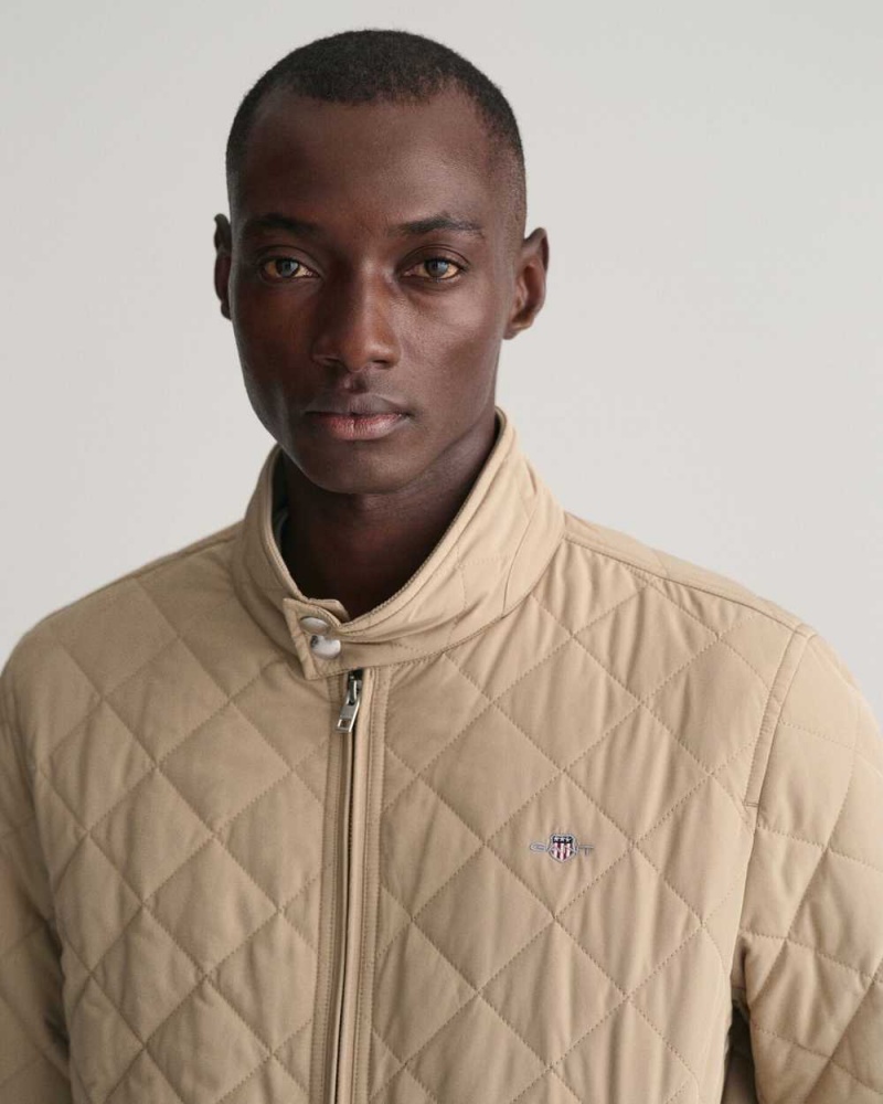 Gant Quilted Windcheater Men's Jackets Cold Beige | JHFYL-9318