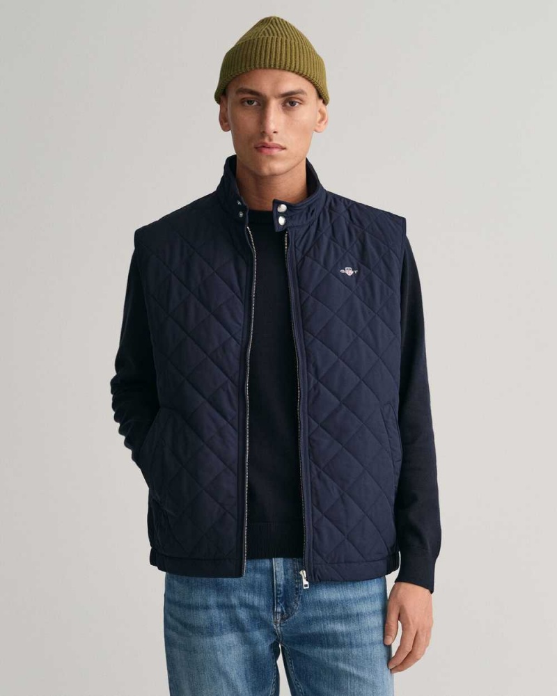 Gant Quilted Windcheater Men\'s Vest Evening Blue | EHYBG-3140