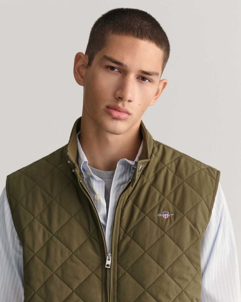 Gant Quilted Windcheater Men's Vest Juniper Green | FVYSU-7620