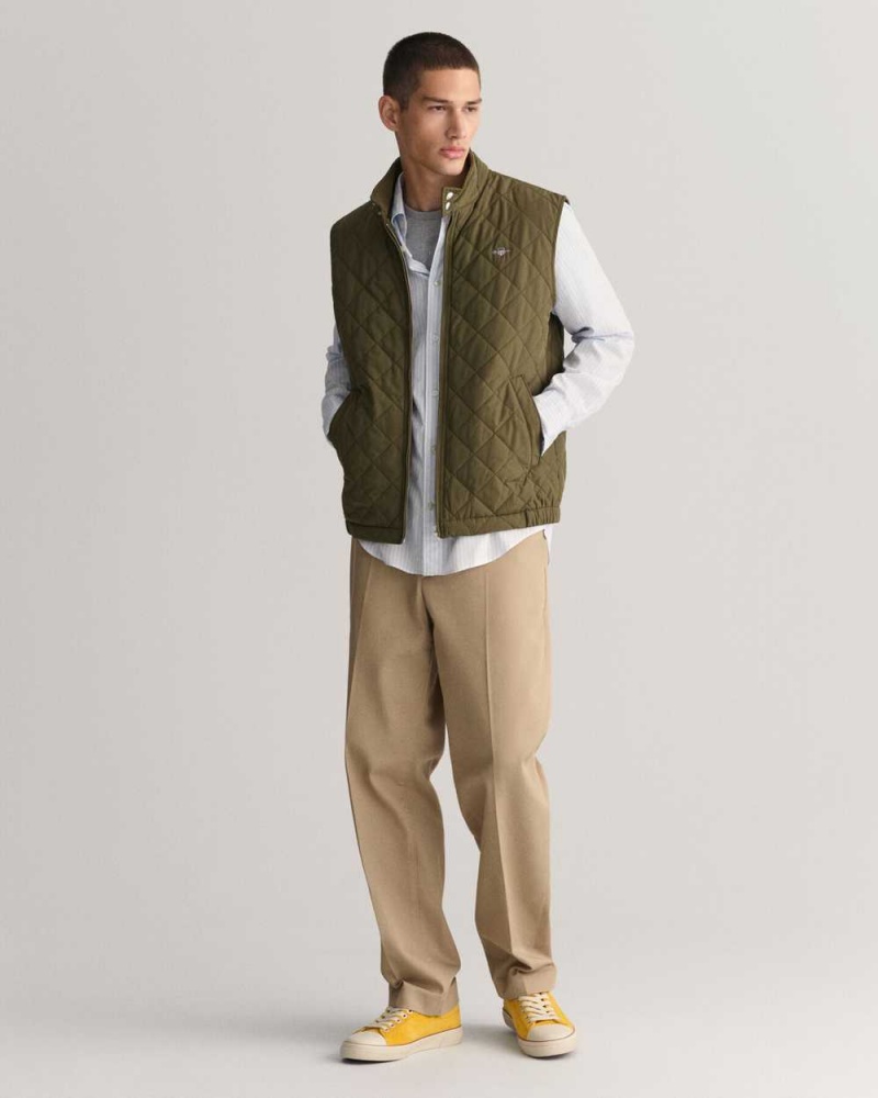 Gant Quilted Windcheater Men's Vest Juniper Green | FVYSU-7620