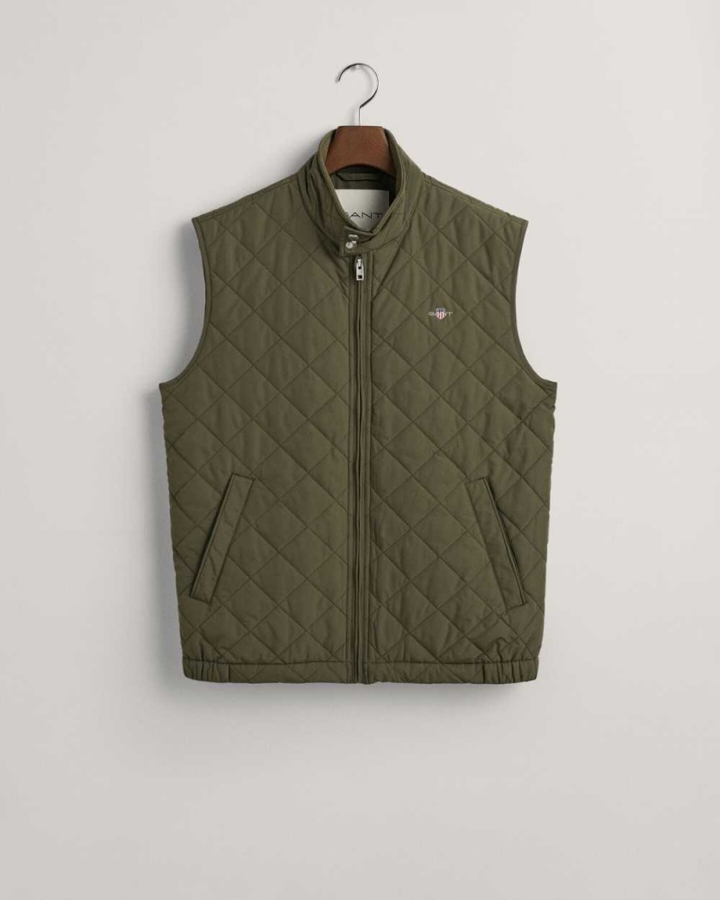 Gant Quilted Windcheater Men's Vest Juniper Green | FVYSU-7620