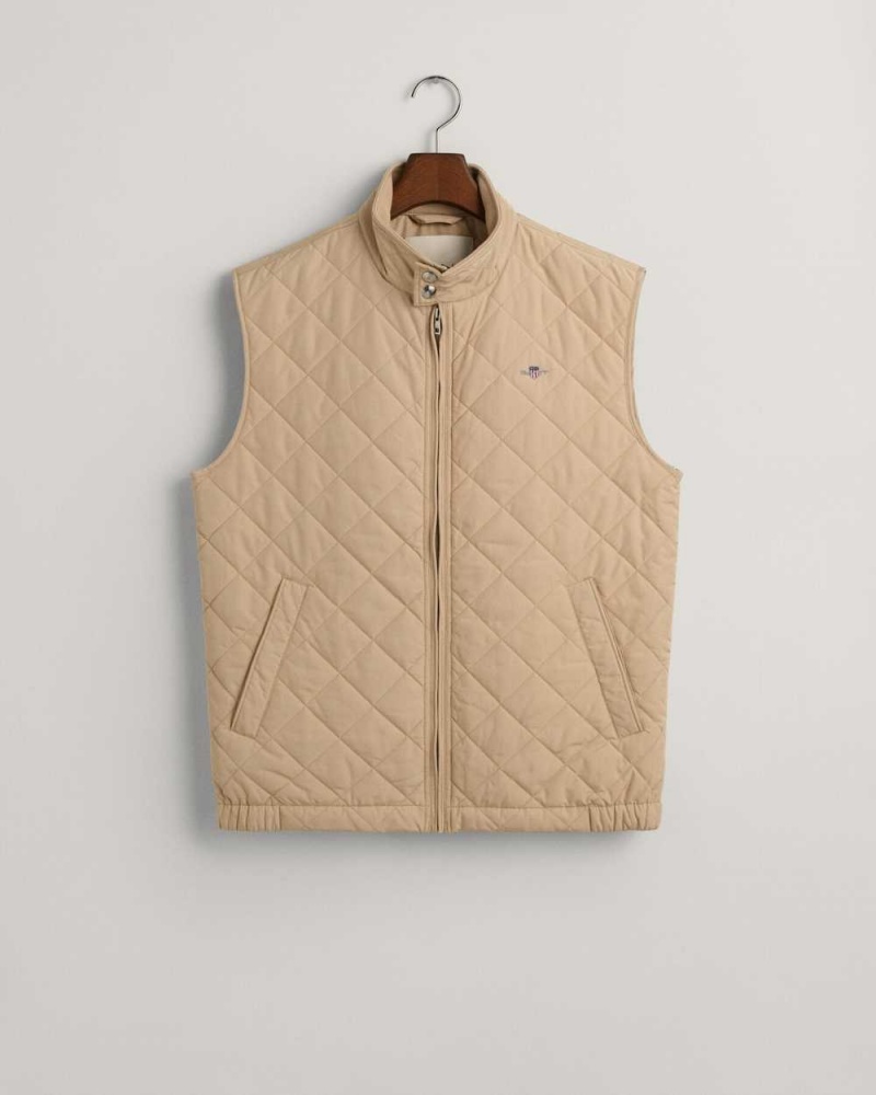 Gant Quilted Windcheater Vest Men\'s Jackets Dry Sand | FKMEJ-7251