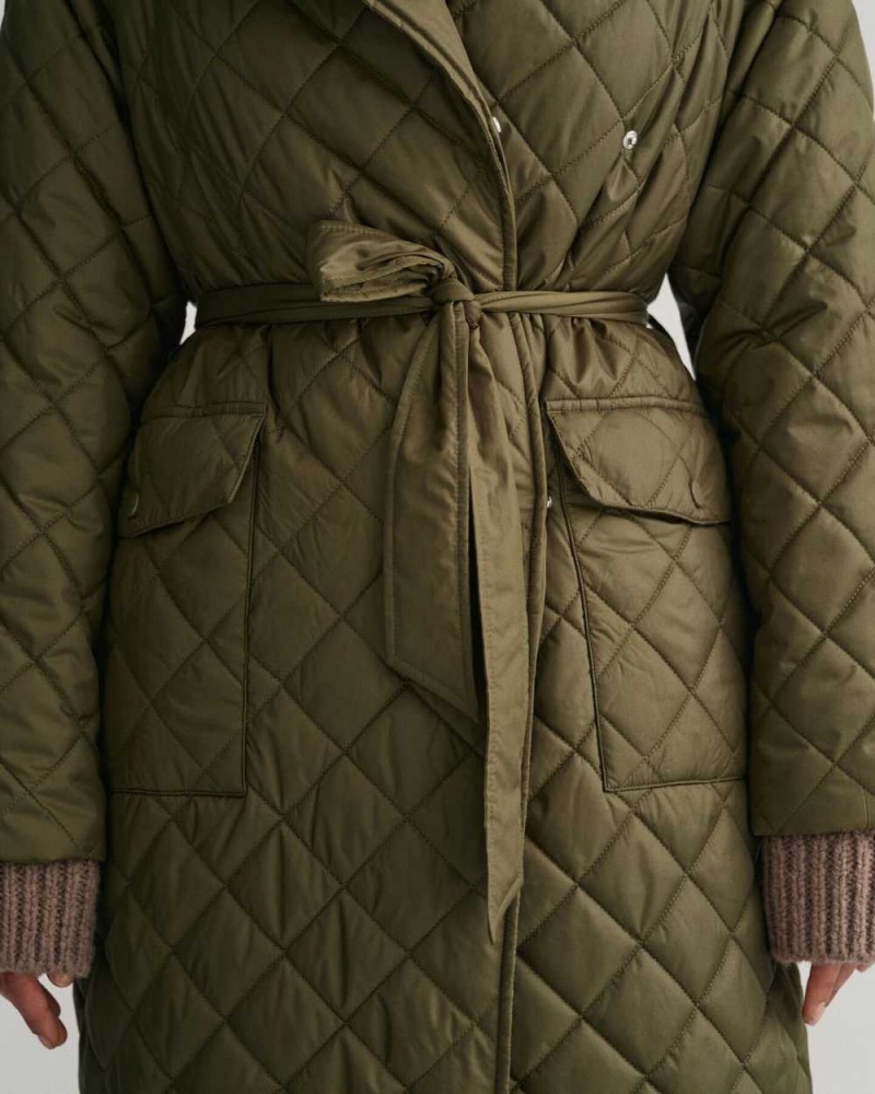 Gant Quilted Women's Coats Dark Cactus | NKGYC-6782