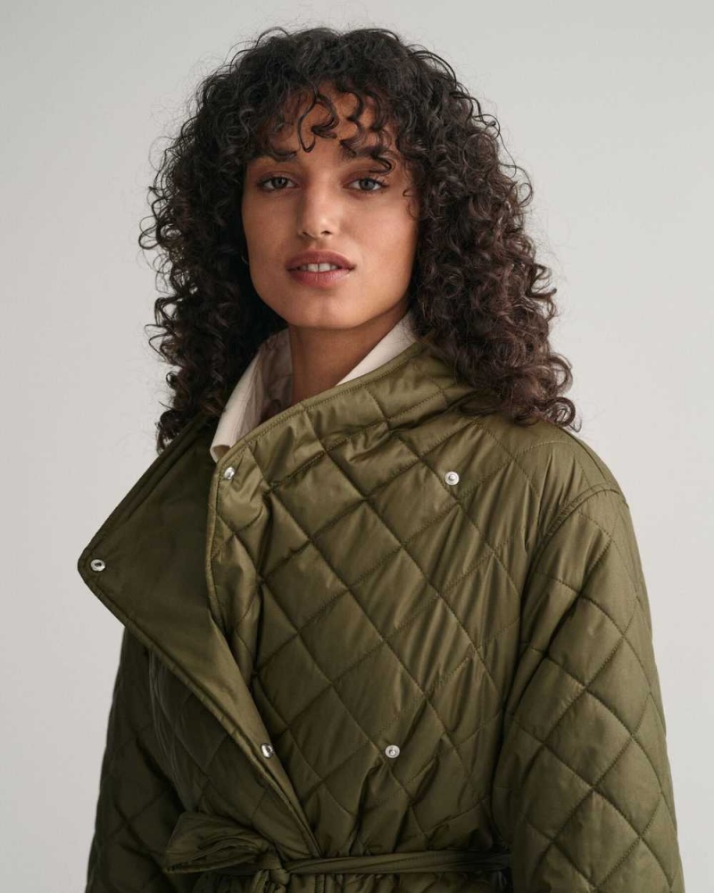 Gant Quilted Women's Coats Dark Cactus | NKGYC-6782