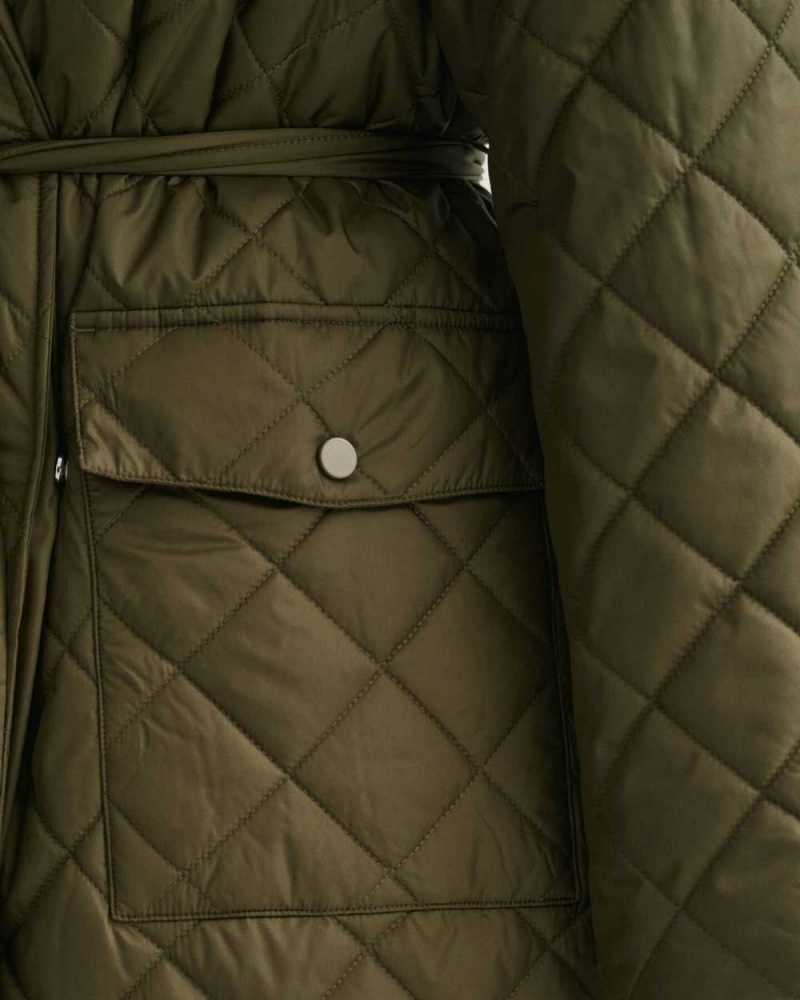 Gant Quilted Women's Coats Dark Cactus | NKGYC-6782