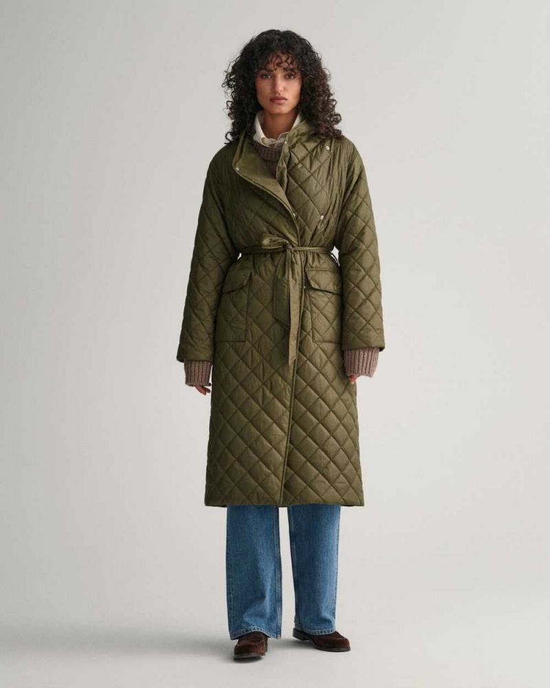 Gant Quilted Women's Coats Dark Cactus | NKGYC-6782