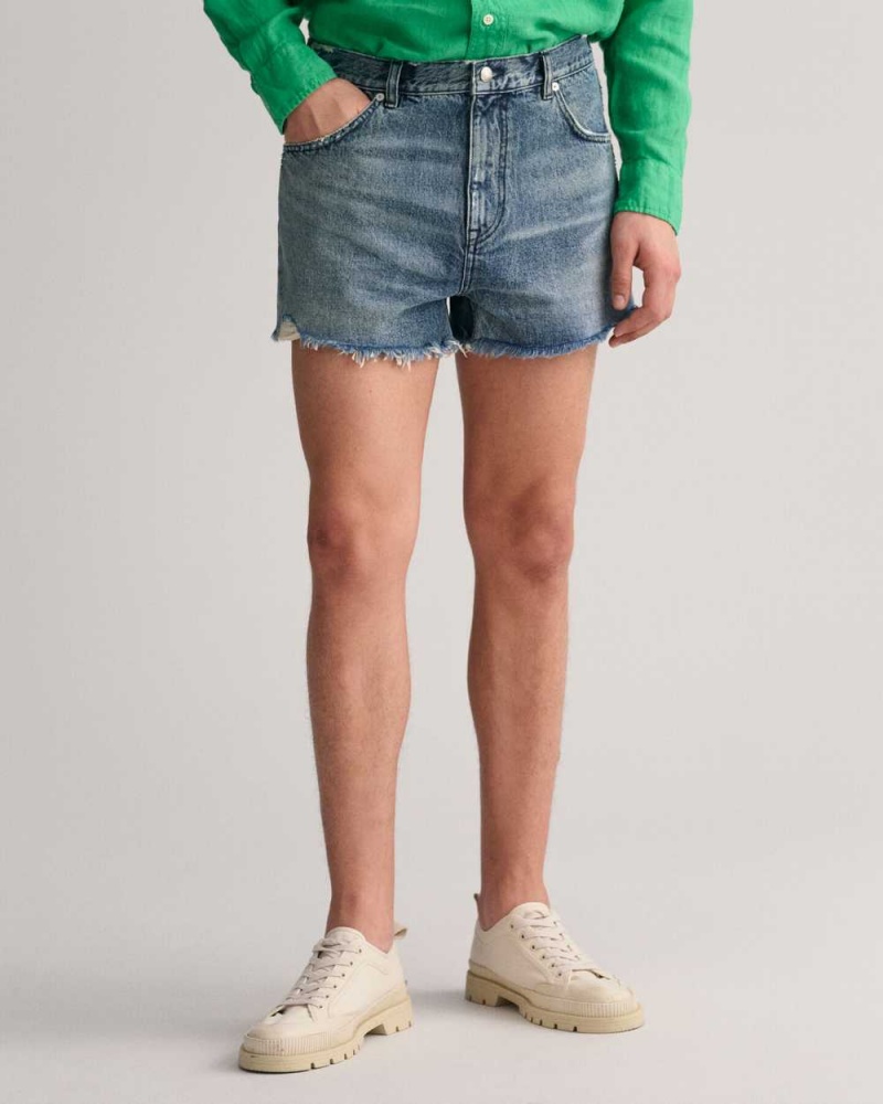 Gant Raw Hem Jean Men's Shorts Semi Light Blue | UQPSF-3941