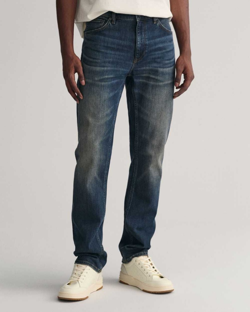 Gant Regular Fit Archive Wash Men's Jeans Mid Blue Archive | QGPSY-1968