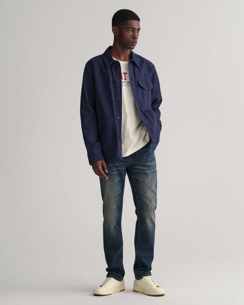 Gant Regular Fit Archive Wash Men's Jeans Mid Blue Archive | QGPSY-1968