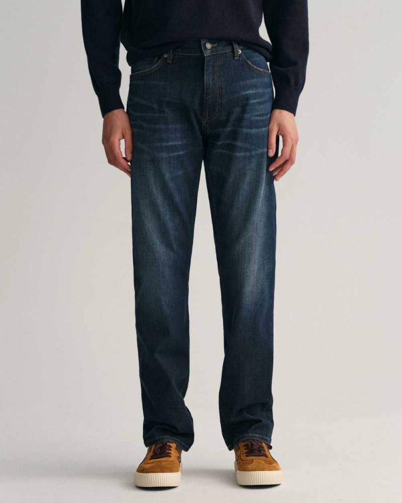 Gant Regular Fit Archive Wash Men's Jeans Dark Blue Archive | NHLRU-9328