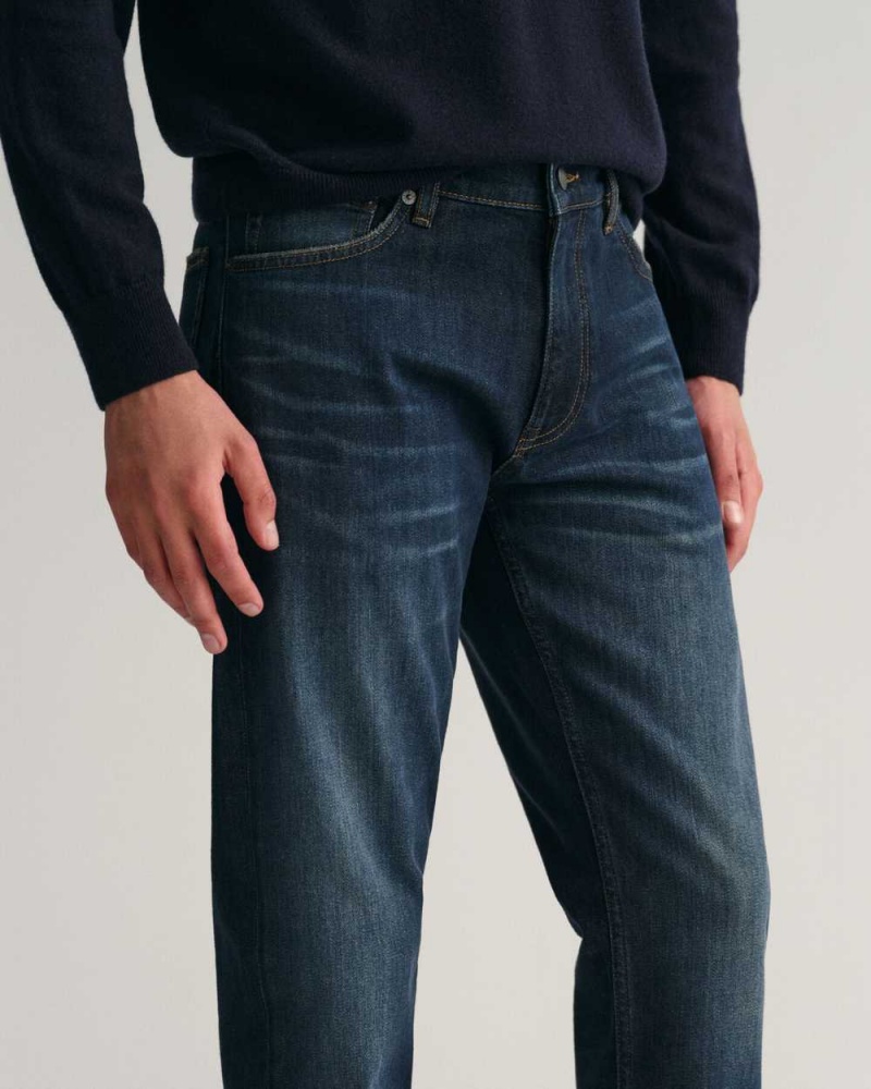 Gant Regular Fit Archive Wash Men's Jeans Dark Blue Archive | NHLRU-9328