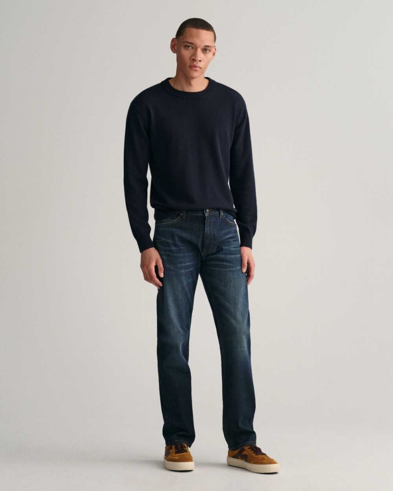 Gant Regular Fit Archive Wash Men's Jeans Dark Blue Archive | NHLRU-9328