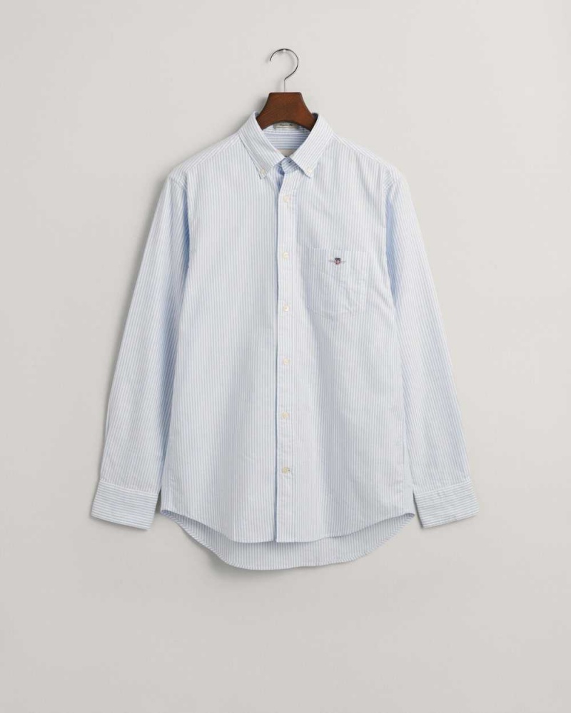 Gant Regular Fit Banker Stripe Oxford Men's Shirts Light Blue | SVENR-1096