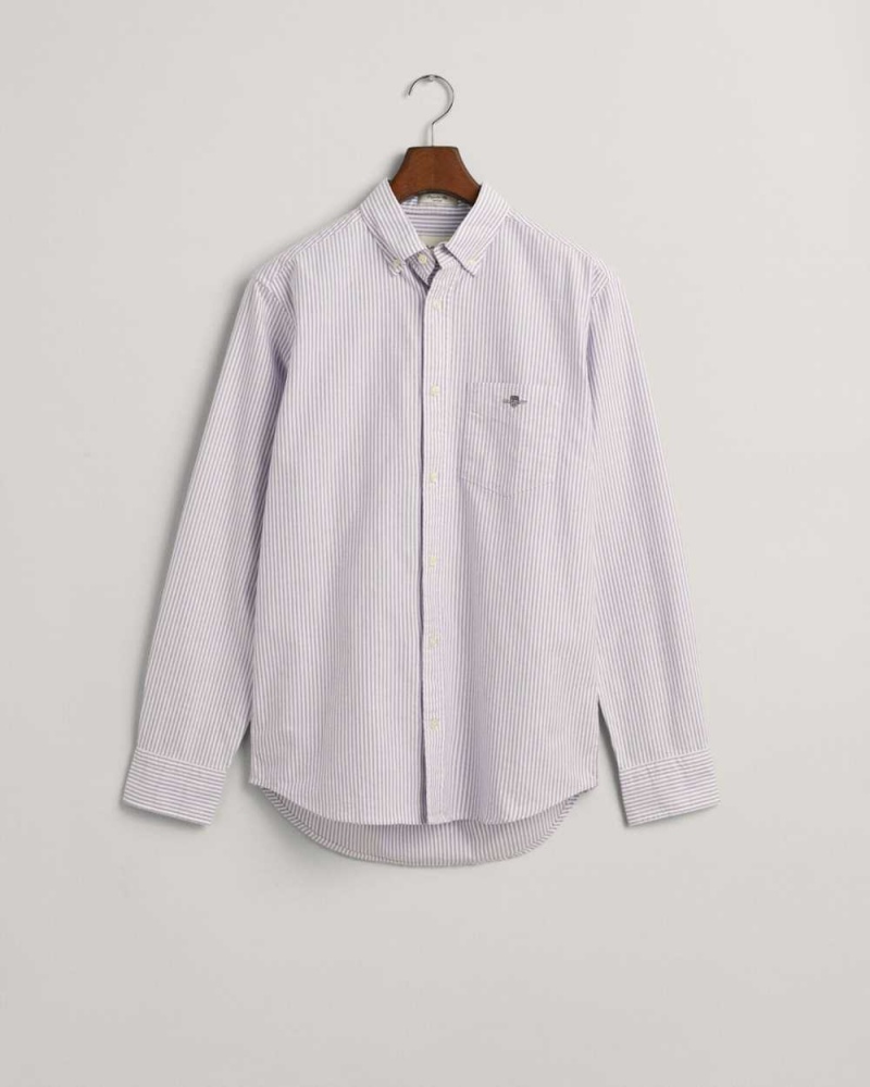 Gant Regular Fit Banker Stripe Oxford Men's Shirts Lilac | LFDYN-9318