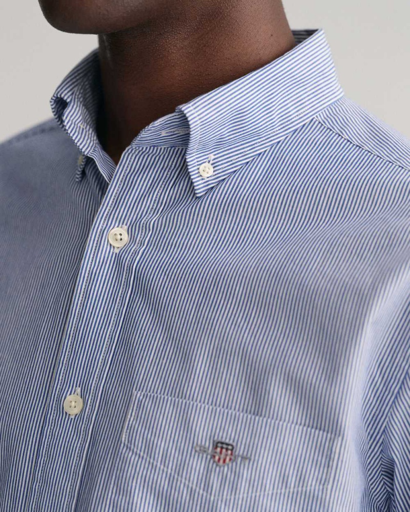 Gant Regular Fit Banker Stripe Poplin Men's Shirts College Blue | IVJRD-4823