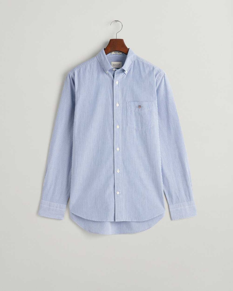 Gant Regular Fit Banker Stripe Poplin Men's Shirts College Blue | IVJRD-4823