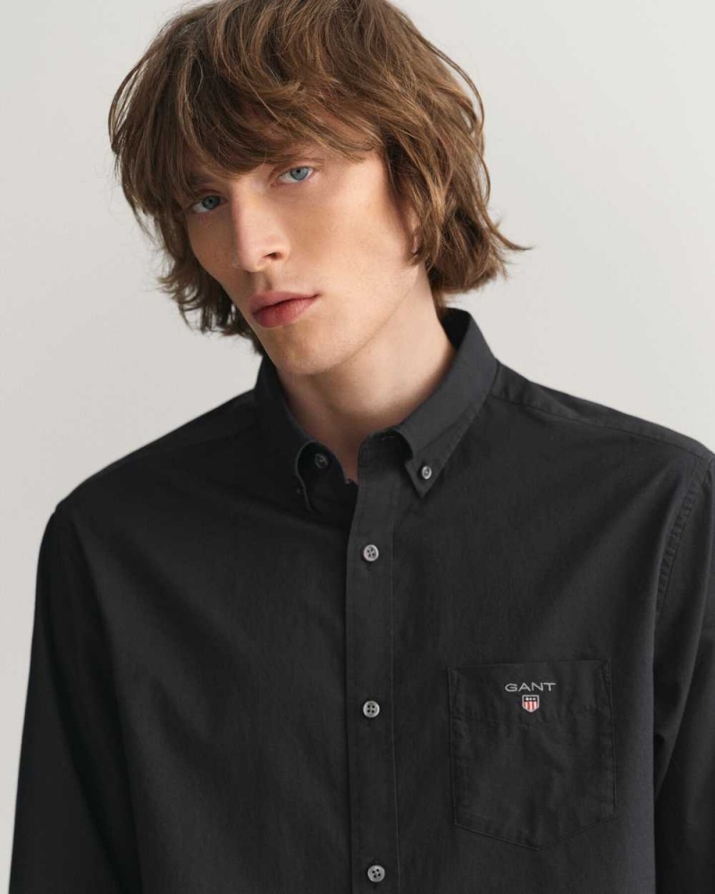 Gant Regular Fit Broadcloth Men's Shirts Black | BHPQZ-8053